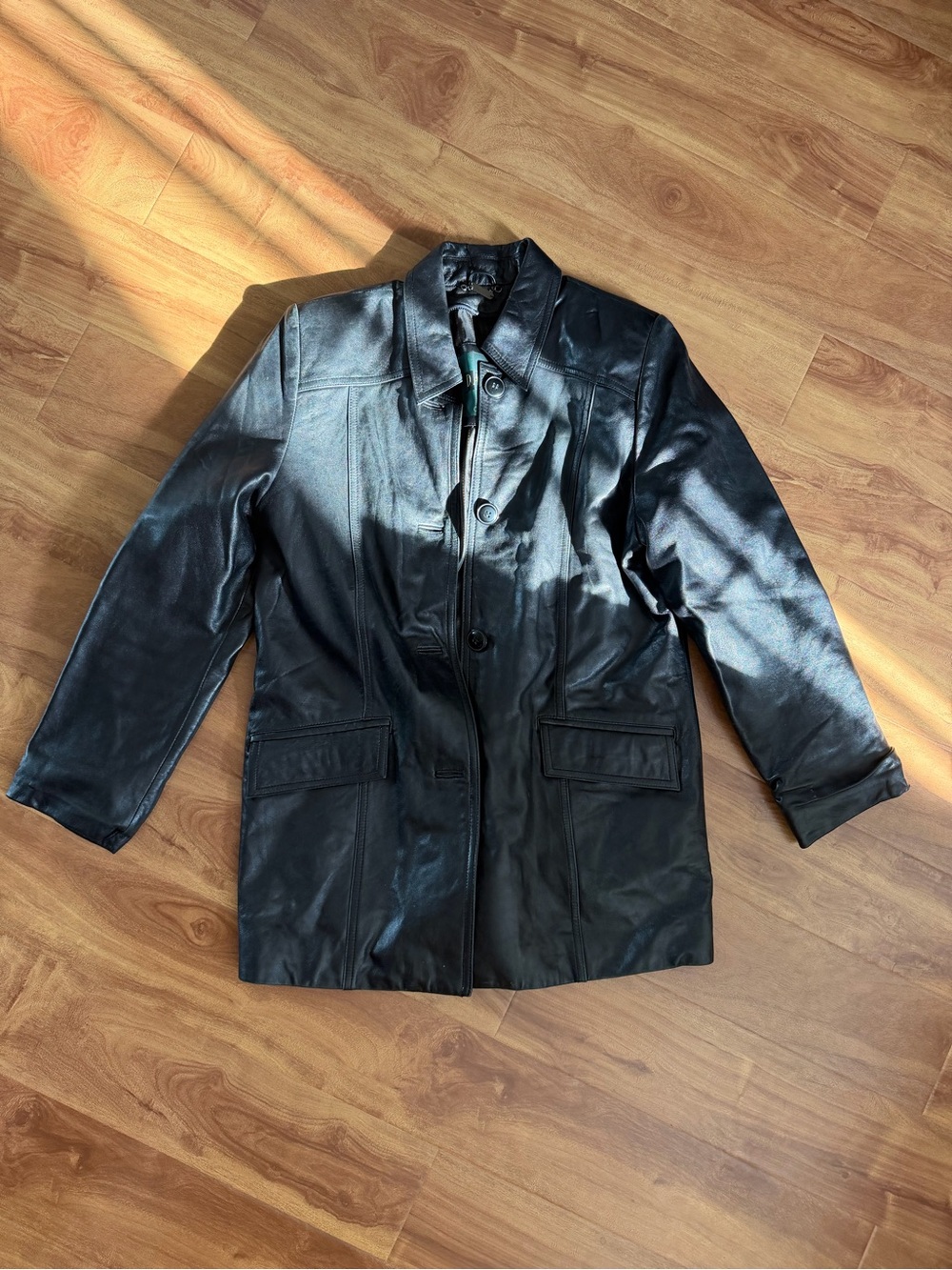 Danier Black Leather Button-Front Coat